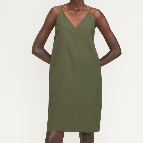 Everlane Poplin Slip Dress Olive Green sz 2 new with tags - Picture 1 of 5